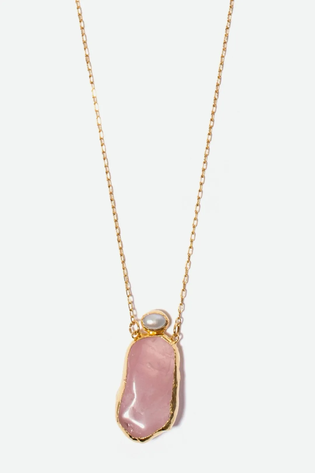 Dipua Colar Quartzo Rosa e Pérola Banhado a - Delicadeza e Brilho Sutil