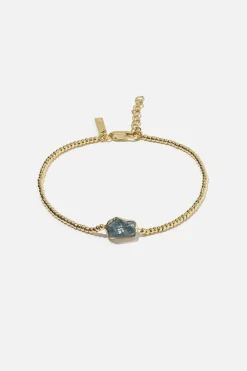 Dipua Pulseira Água-Marinha Banhada a Ouro - Beleza Natural com Toque Moderno