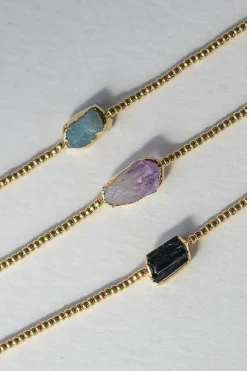 Dipua Pulseira Água-Marinha Banhada a Ouro - Beleza Natural com Toque Moderno